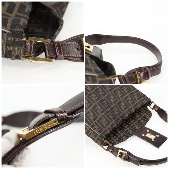 FENDI Zucca Canvas Shoulder Bag Black Brown gold Auth 129703 - Picture 16 of 16